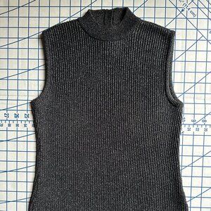 Black Metallic Sleeveless Mock Neck Top